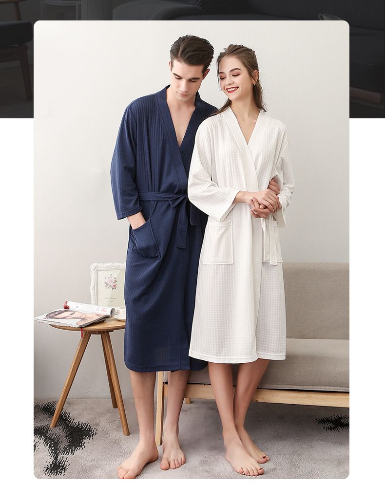 Couple's Waffle Robe - V-Neck Lightweight Bathrobe Set_voghion.com