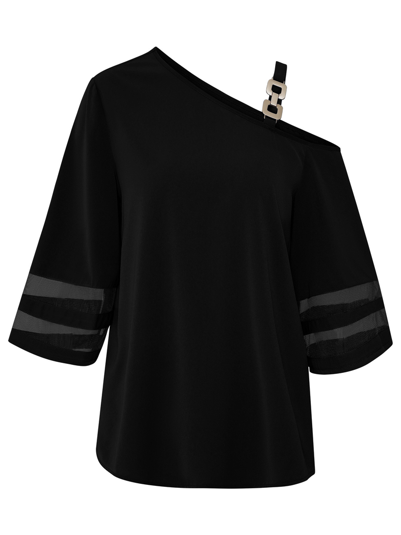 Cappotto monospalla con fibbia in metallo, casual, tinta unita, da donna_voghion.com