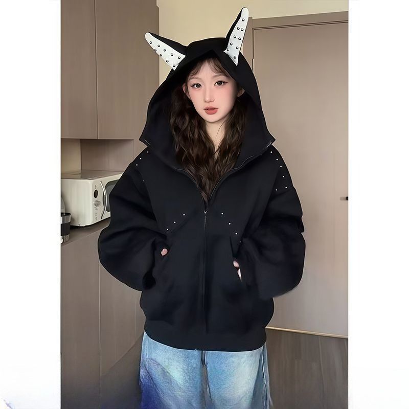 Maglione con cappuccio Willow Spike Dog Horn per uomo e donna, cappotto da uomo autunnale e invernale_voghion.com