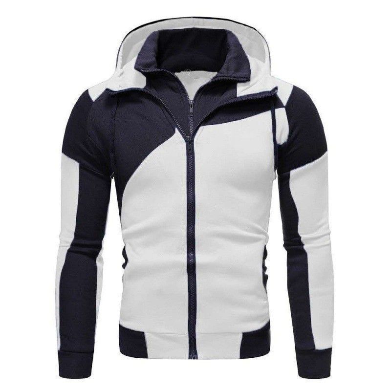 New Men's Personality Color Block Double-Layer Zipper Cardigan Slim Fit Hooded Sweatshirt_voghion.com