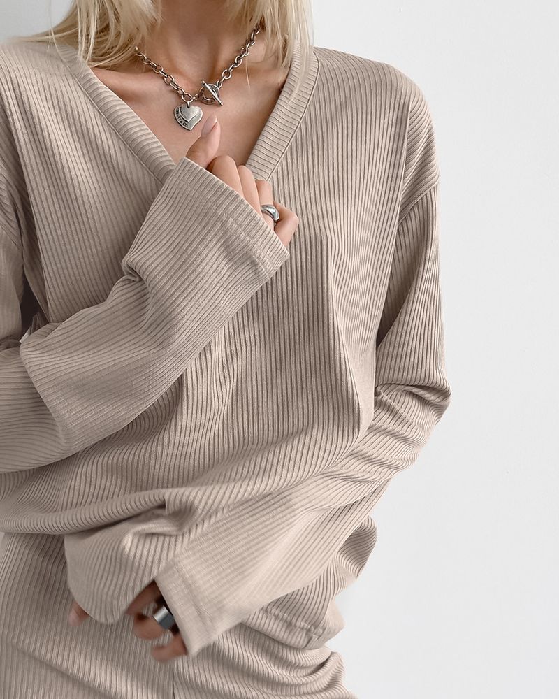 Damenbekleidung Herbst und Winter Neuer V-Ausschnitt Slim Fit Langarm-Hosenanzug 2024 Mode Zweiteiliger Anzug für Frauen_voghion.com