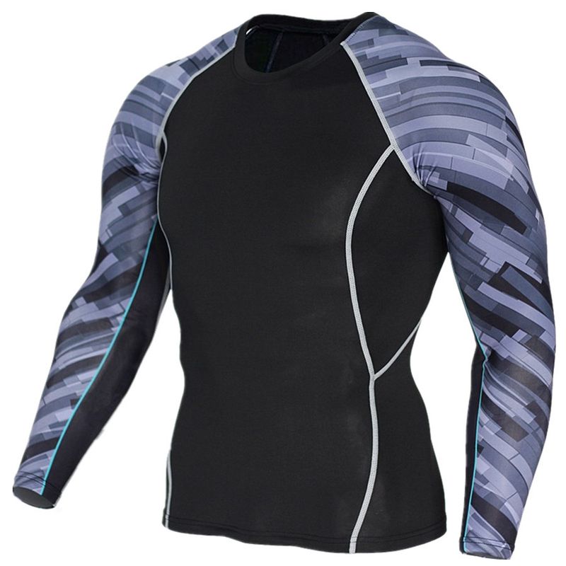 Maglietta a compressione sportiva adatta a tutte le stagioni con maniche a braccio, t-shirt traspirante a maniche lunghe ad asciugatura rapida per uomo, taglie forti_voghion.com