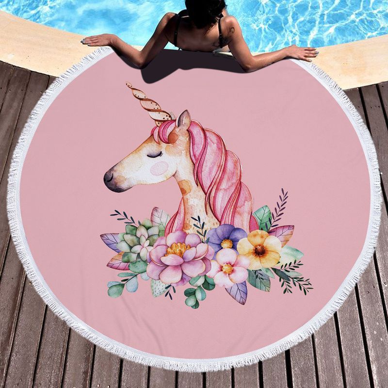 Microvezel ronde strandhanddoek, vakantie aan zee, reismode, sjaal, picknickmat, digitaal reactief bedrukt badhanddoek_voghion.com