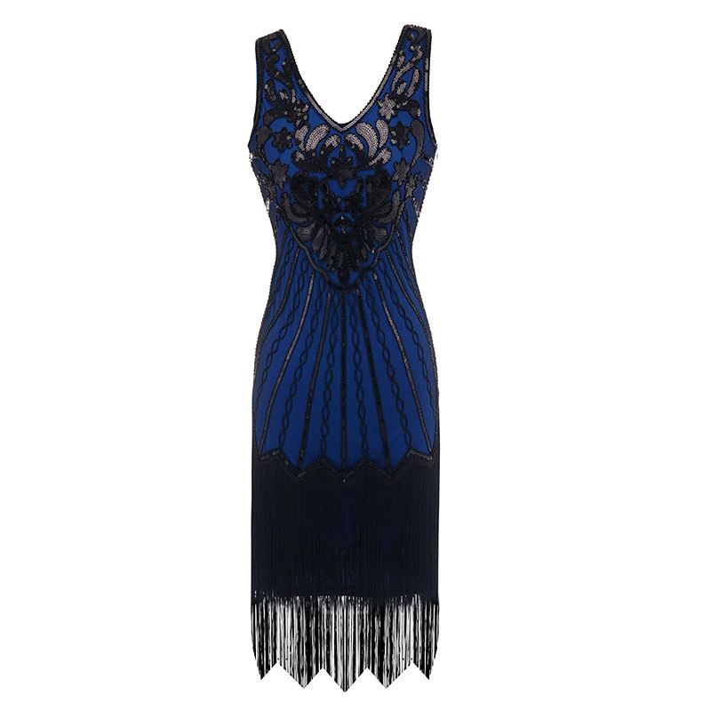 Abito da sera con nappe e paillettes anni '20SV, abito da sera Gatsby, costume da spettacolo teatrale_voghion.com