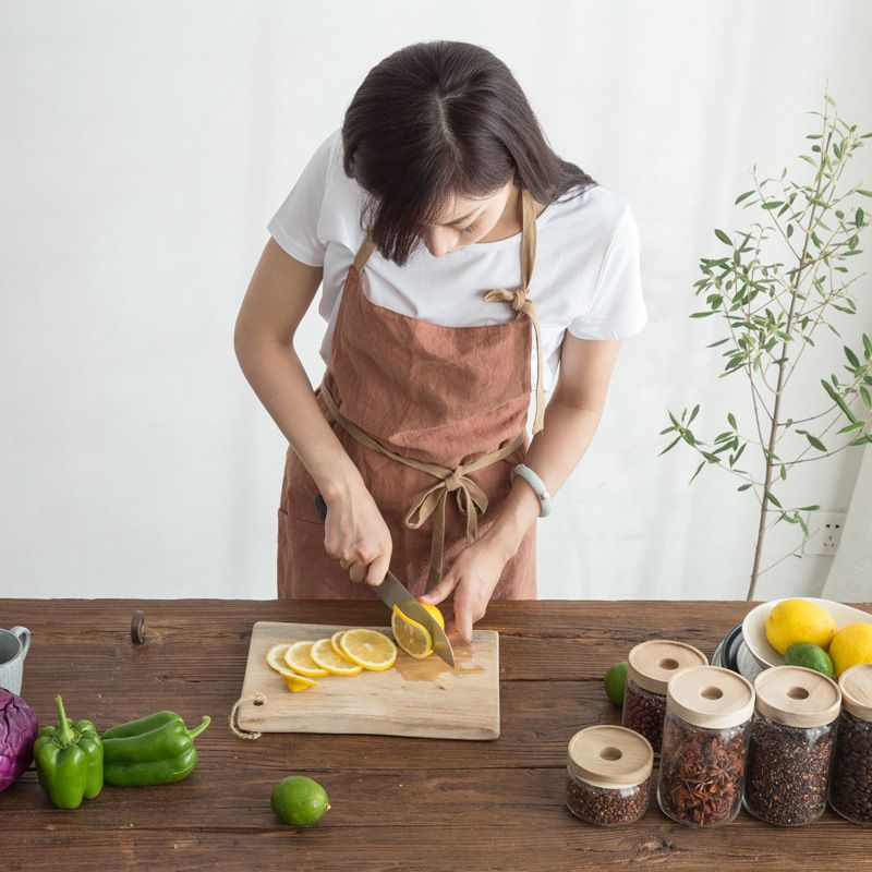 High-end Nordic Simple Cotton And Linen Color Matching Lace-up Kitchen Home Coffee Shop Bakery Uniform Apron_voghion.com