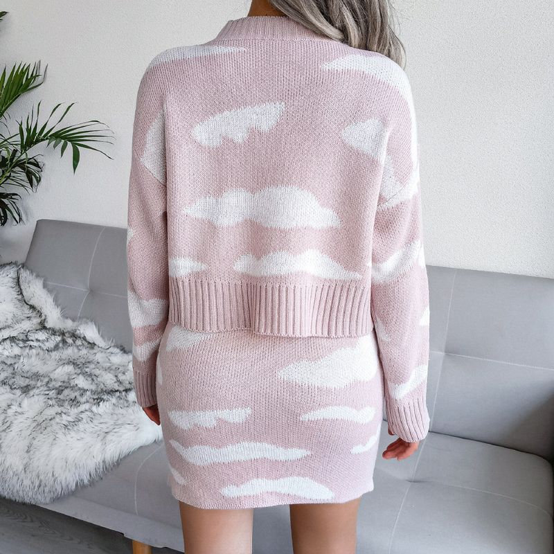 Ins Style Herbst Winter Weiße Wolke Strickpullover Bodycon Rock Zweiteiliges Set Damenbekleidung_voghion.com