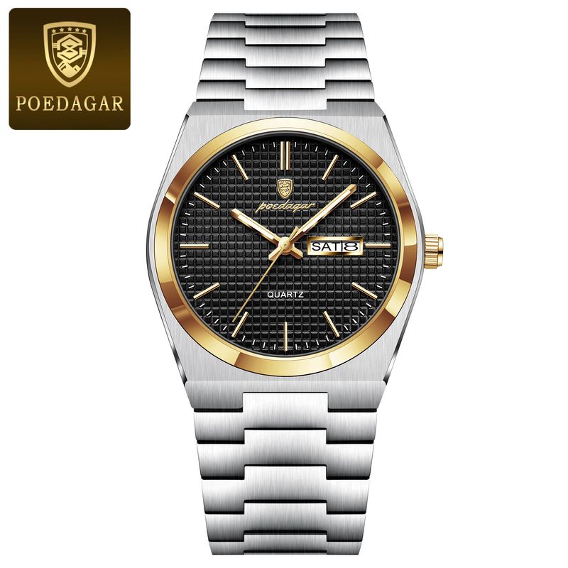 POEDAGAR Top Business Man Watch Luminous Waterproof Stainless Steel Men Wristwatch Date Week Quartz Fashion Casual Men's Watches_voghion.com