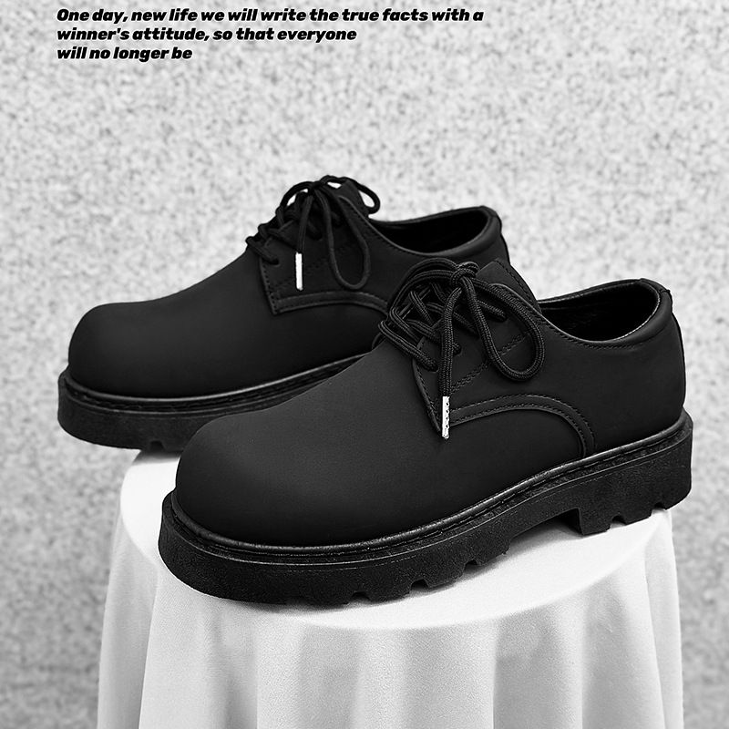 Derby Thick Sole Men's 2025 Autumn New Low Top Big Head Leather Youth Casual Shoes_voghion.com