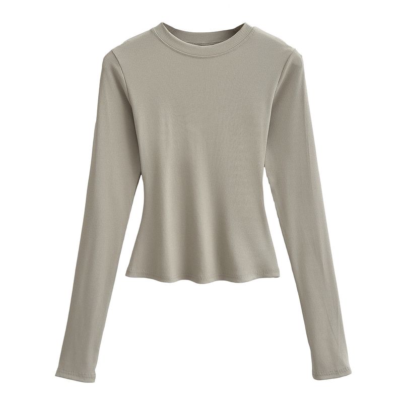 Kim Kardashian Kento Round Neck Base Shirt For Women's Sring Tight Fitting T-shirt Long Sleeved Slim Fit Solid Color_voghion.com