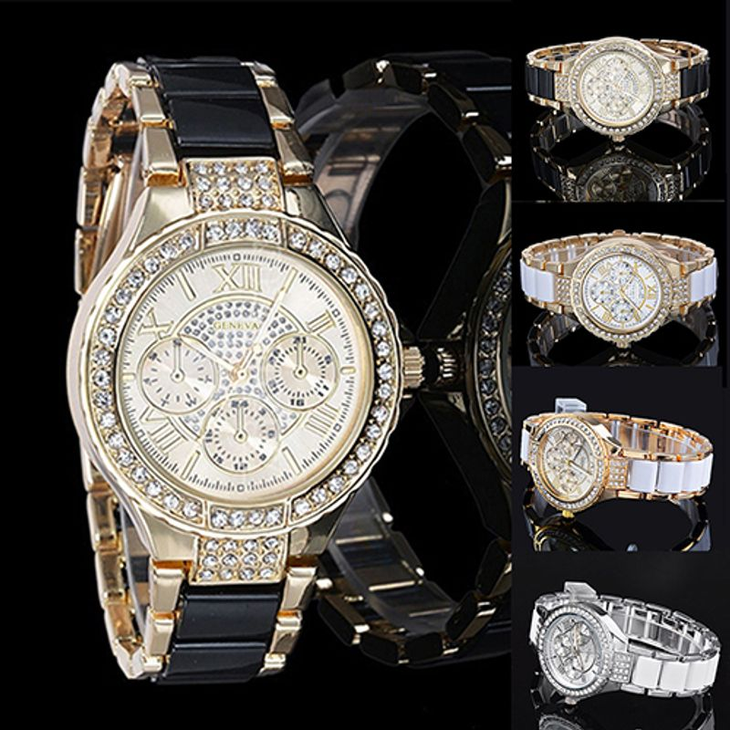 Yamaler Damen-Armbanduhr, modisch, römische Ziffern, Strass-Legierung, analoges Quarz-Kleid_voghion.com