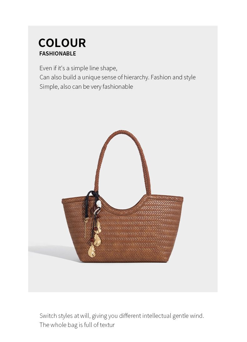 Borsa tote in pelle intrecciata con tasca interna, borsa a tracolla di grande capacità per uso quotidiano, shopping, viaggi - Design marrone chic_voghion.com