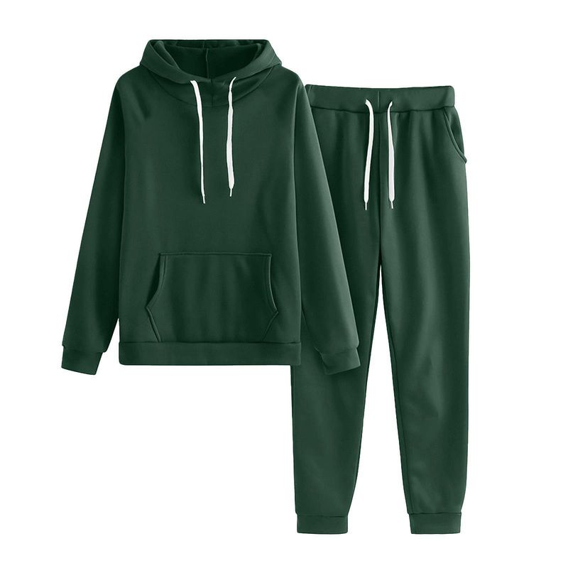 2025 Korean Style New Solid Color Plus Size Long Sleeve Hooded Sweatshirt For Women Casual Loose Two-Piece Set_voghion.com