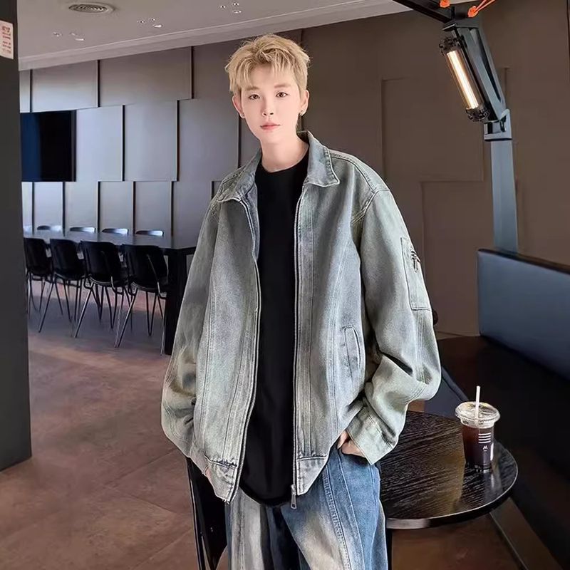 Cowboy jacket men's autumn new retro high street clothes spring and autumn loose washed old jacket_voghion.com