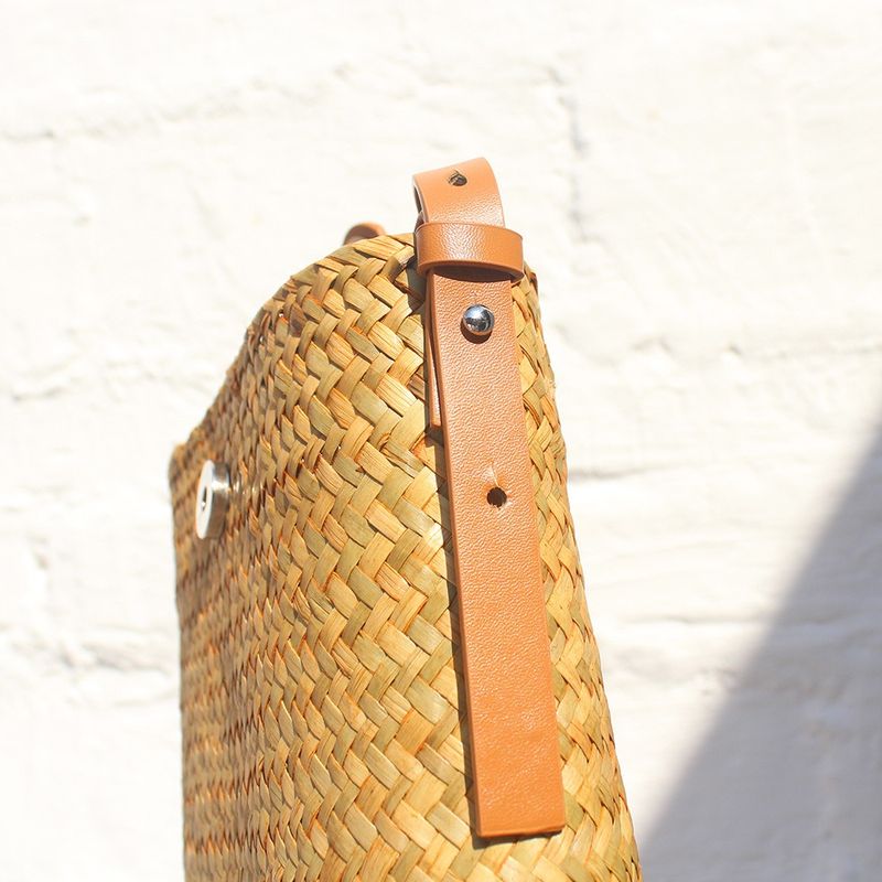 Straw - Woven Hand - Knitted Cross - Body Bag, A Niche And Versatile Shoulder - Carried Coin Purse, Raffia Mobile Phone Bag For Beach Vacations, Women_voghion.com