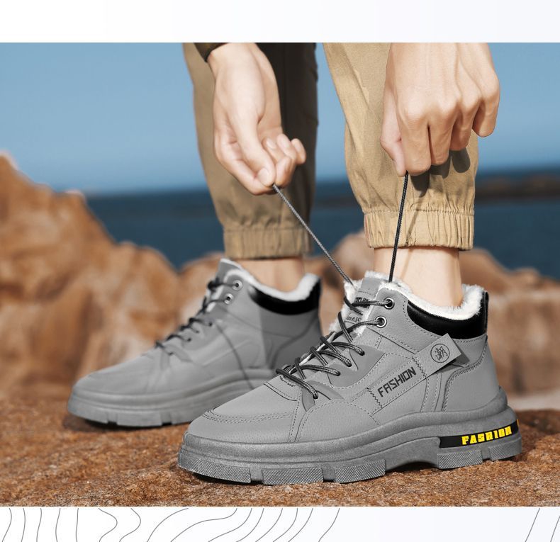 Herren-Winterstiefel mit dickem Fleecefutter, rutschfester Gummisohle, warm und langlebig für Outdoor-Wanderungen, tägliches Tragen, Schneestiefel, Outdoor-Baumwollschuhe_voghion.com