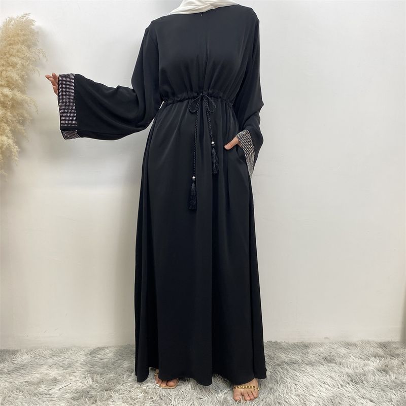Ramadan moslim vrouw jurk vooraan rits verborgen riem Dubai abaya mouwen met zilveren rand ontwerp Marokkaanse kaftan koninklijke vrouwen rood_voghion.com