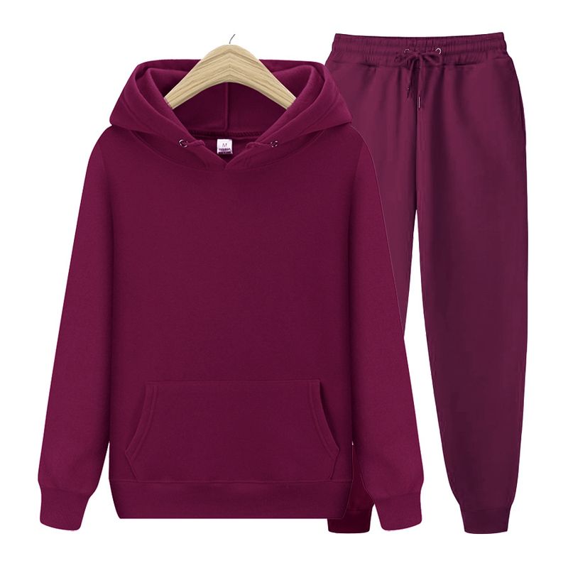 Abbigliamento da uomo Set di due pezzi con cappuccio, felpa e pantaloni della tuta, tinta unita_voghion.com