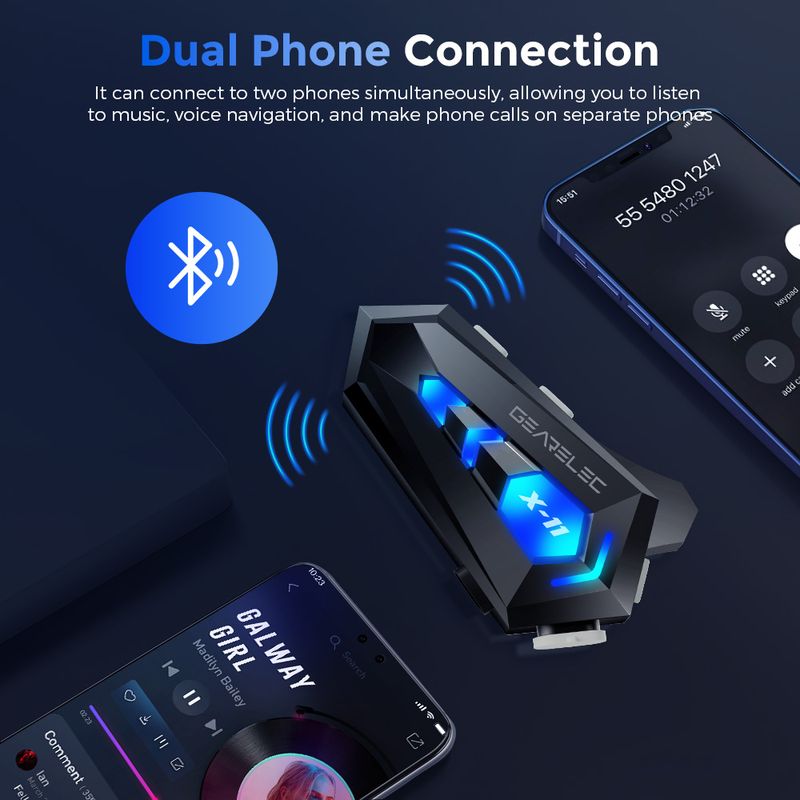 GEARELEC X11 Motorcycle Bluetooth Helmet Hands Free Call IPX6 Waterproof 1000mAh Headset Speakers HiFi Stereo RGB Light_voghion.com