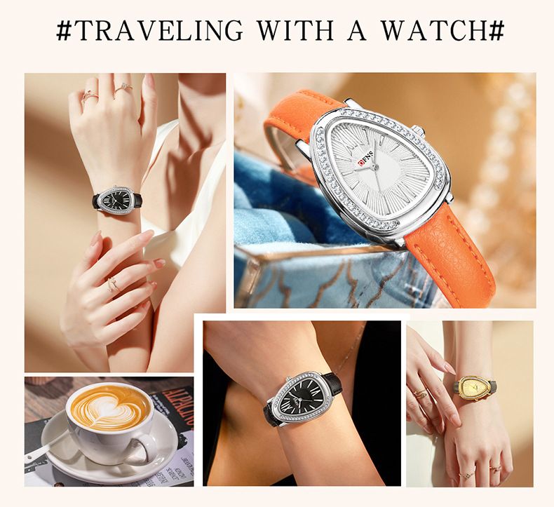 Orologio da donna elegante con design a testa di serpente - Stile business minimalista, lunetta impreziosita da cristalli, cinturino in pelle, movimento al quarzo_voghion.com