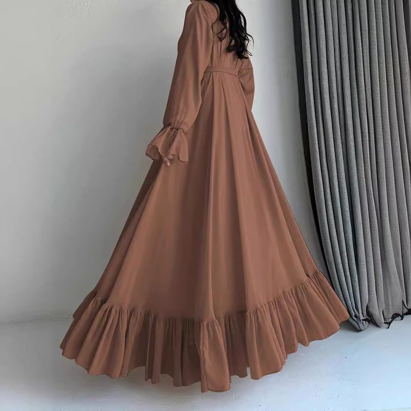 Dammekleedung Moslem New Chiffon Fest Faarf Long Rimm Moud Elegant Kleed_voghion.com