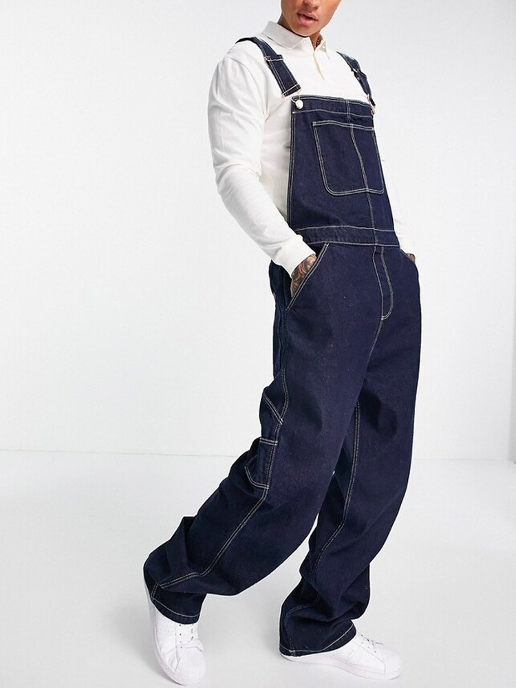 Herrenbekleidung Große Jeans-Overalls Lockere Jeans-Overalls für Herren Zerrissene Jeans Beliebte Hosenträger_voghion.com