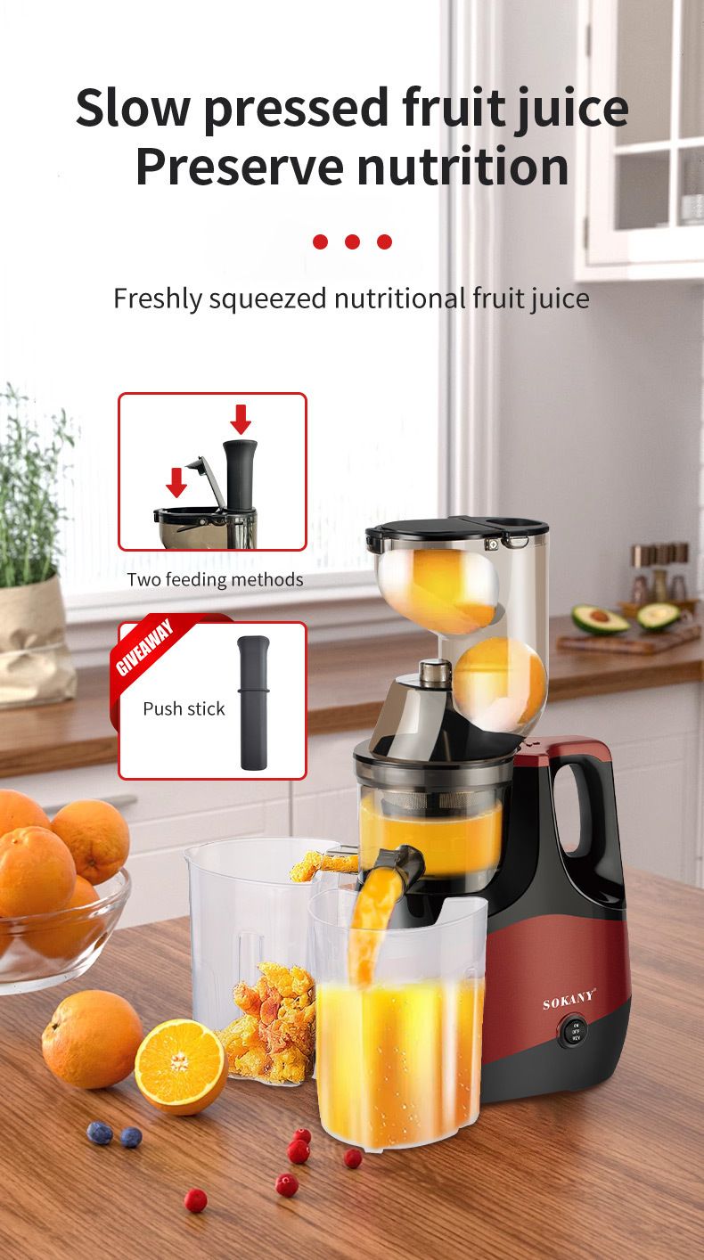Estrattore di succo a masticazione lenta da 800 W, tecnologia di spremitura a freddo, grande tramoggia di alimentazione da 70 mm, elevata resa di succo, separazione della polpa, funzionamento silenzioso, funzione inversa, UE_voghion.com