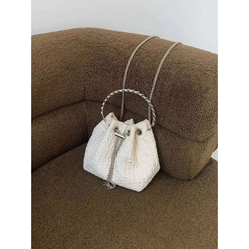 Bolso de mano estilo coreano con lazo, bolso tipo cubo dulce de moda 2025, bolso bandolera con cadena, bolso de hombro único_voghion.com