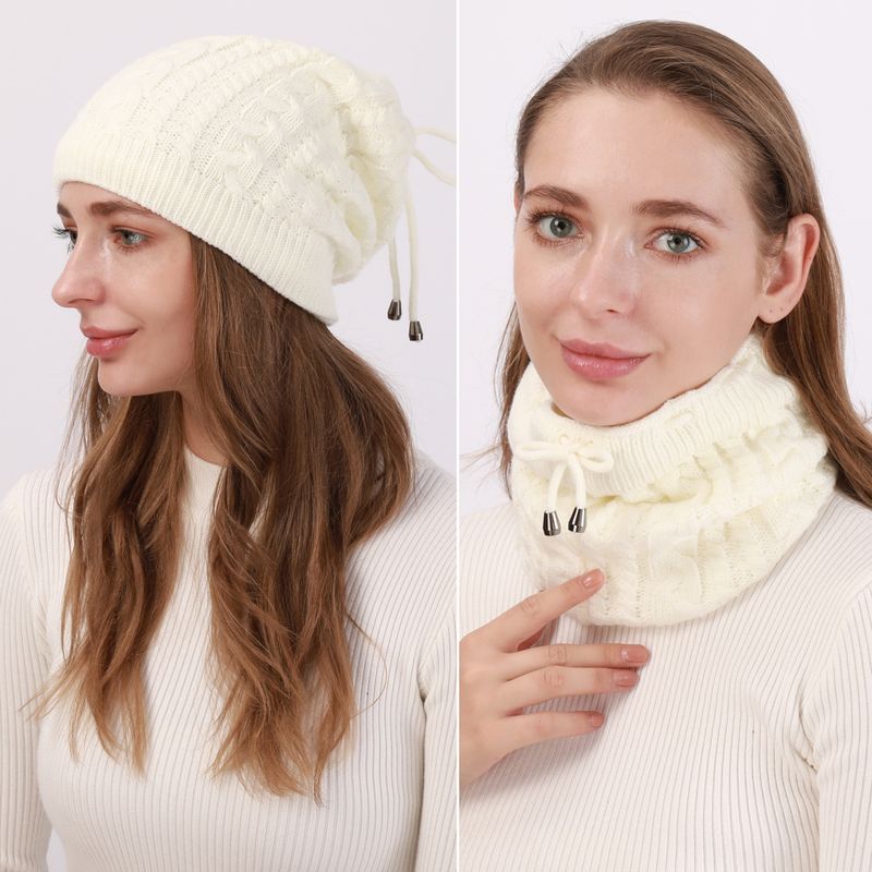 Autumn And Winter Warm Neck Warmer Drawstring Double-Wear Knitted Pullover Women's Hat Ponytail Deer Fleece Fabric_voghion.com