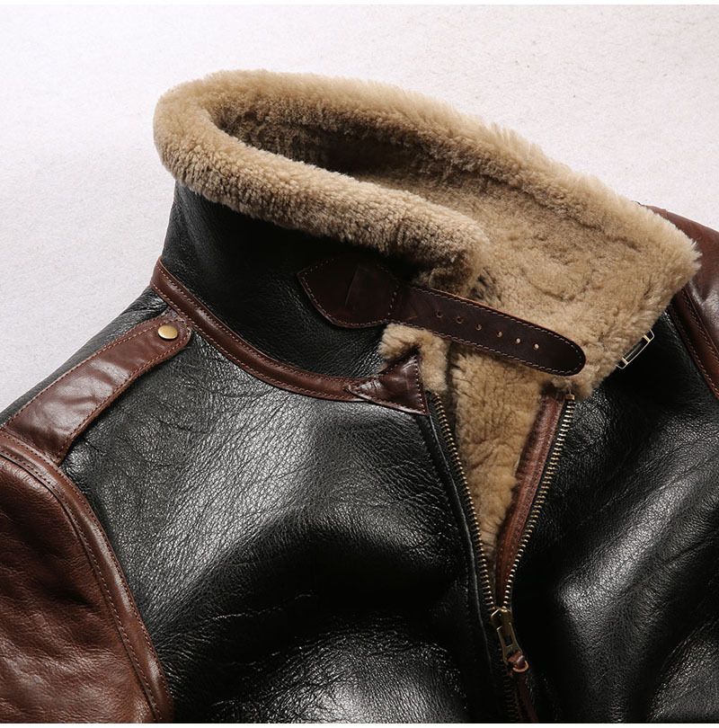 "Men's B6 Flight-Inspired Leather Jacket – Genuine Sheepskin, Retro Aviator Style, Warm & Stylish Winter Coat"_voghion.com