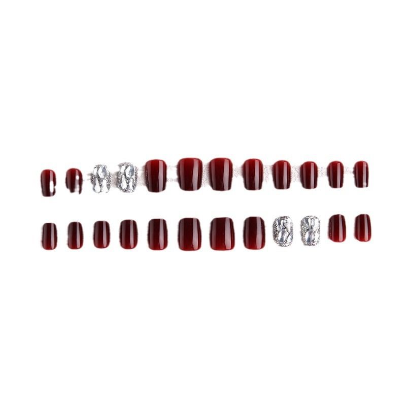 Herbst und Winter Weinrot Explosive Flash Tragbare Farbe Diamant Tragen Nagel Schönheit Blatt_voghion.com