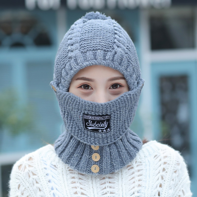 2022 Nuovo Inverno Berretti Lavorati A Maglia Delle Donne di Spessore Caldo Skullies Cappello Passamontagna Femminile Cofano Equitazione All'aperto Set di Colori Solidi_voghion.com
