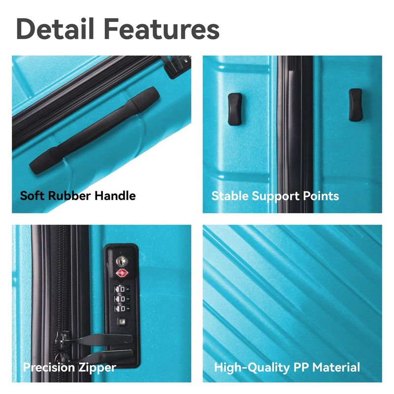 3-Piece Luggage Sets (20", 24", 28"), Suitcase With Wheels, Hardside Suitcase With Four Spinner Wheels And Scratch-Resistant Surface, Peacock Blue_voghion.com