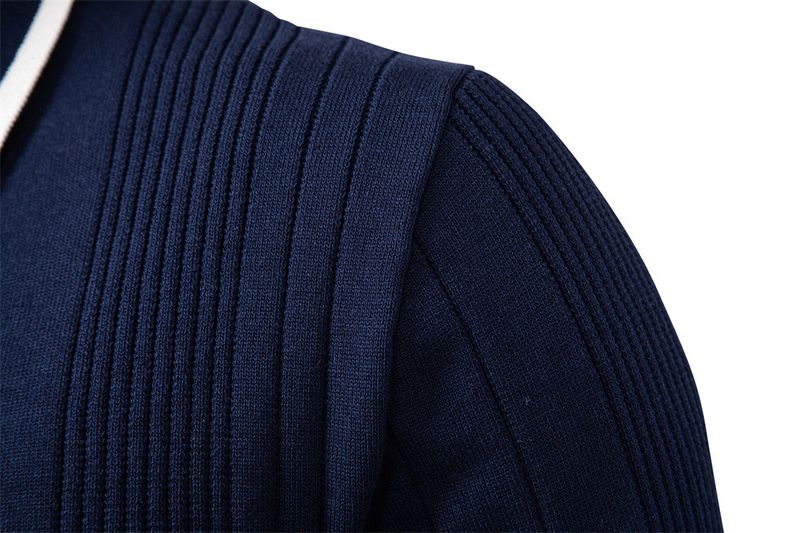 Heren slim fit gebreide trui met omslagkraag en rits - moderne stedelijke trui voor de herfst-winter, zeer elastische viscosemix_voghion.com