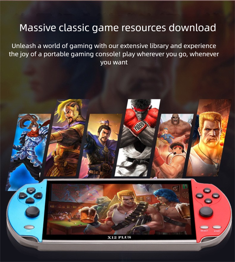 X12 PLUS Open Source 7inch HD Large Screen Classic Arcade Dual Joystick Handheld Game Console_voghion.com