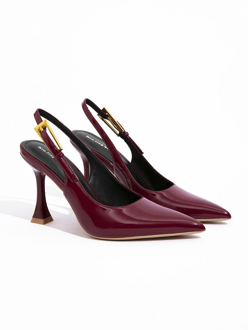 7199-1 Scarpe eleganti con tacco alto, stiletto, punta a punta, fibbia in metallo, pelle verniciata, bocca bassa, sexy, di alta gamma_voghion.com