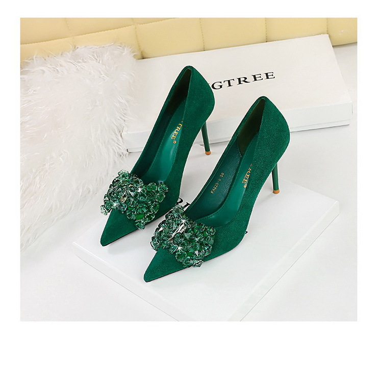 Banquet High Heels Women's with Thin Heels, Suede, Shallow Mouth, Pointed Water Diamond Bow Single Shoes_voghion.com