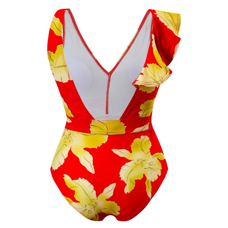 Women's Clothing Sexy One Piece Swimsuit Female Retro Ruffled Chiffon Skirt Swimsuit Suit_voghion.com