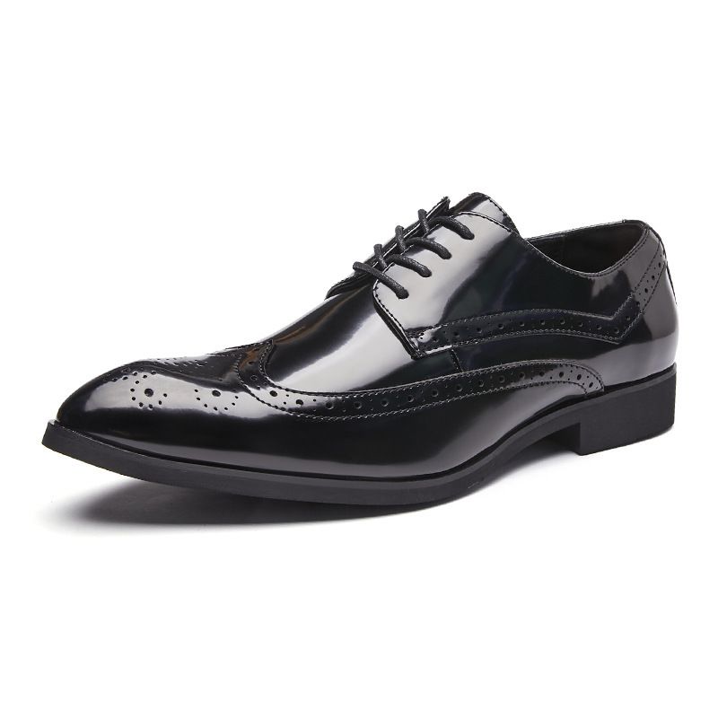 Scarpe Derby britanniche da uomo, adatte a tutte le stagioni, nuove, in pelle verniciata lucida, formali, con punta affilata e intagliata, brogue, suola morbida._voghion.com