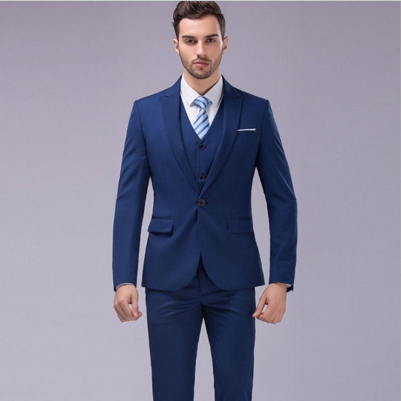 CT Men's Korean Style Slim Fit Suit Set Large Size Business Casual Groom Tuxedo Blazer_voghion.com