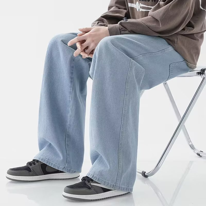 Pantalones vaqueros de otoño de gran tamaño rectos para hombre sueltos y modernos con pierna ancha, pantalones largos casuales_voghion.com