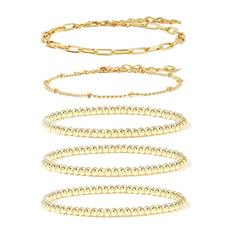 2 pezzi Ho che vendono bracciale con perline in oro genuino placcato in rame 14K, catena da donna color reenion_voghion.com