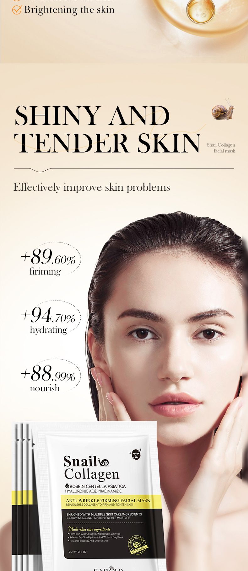 SADOER Snail Collagen Anti-Wrinkle Firming Mask 25g * 1 Piece, Fine Skin Mask_voghion.com