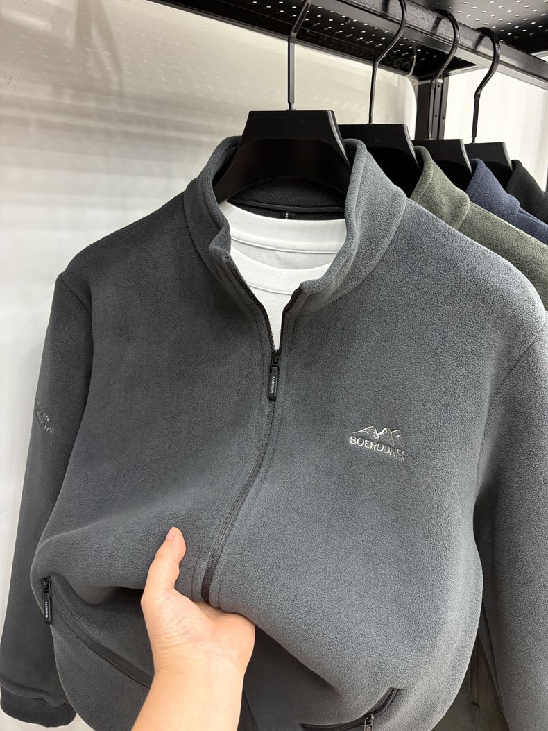 Giacca in pile con cerniera e collo alto da uomo - Pullover caldo con morbida fodera in sherpa, leggero e comodo per l'abbigliamento casual da lavoro e quotidiano_voghion.com