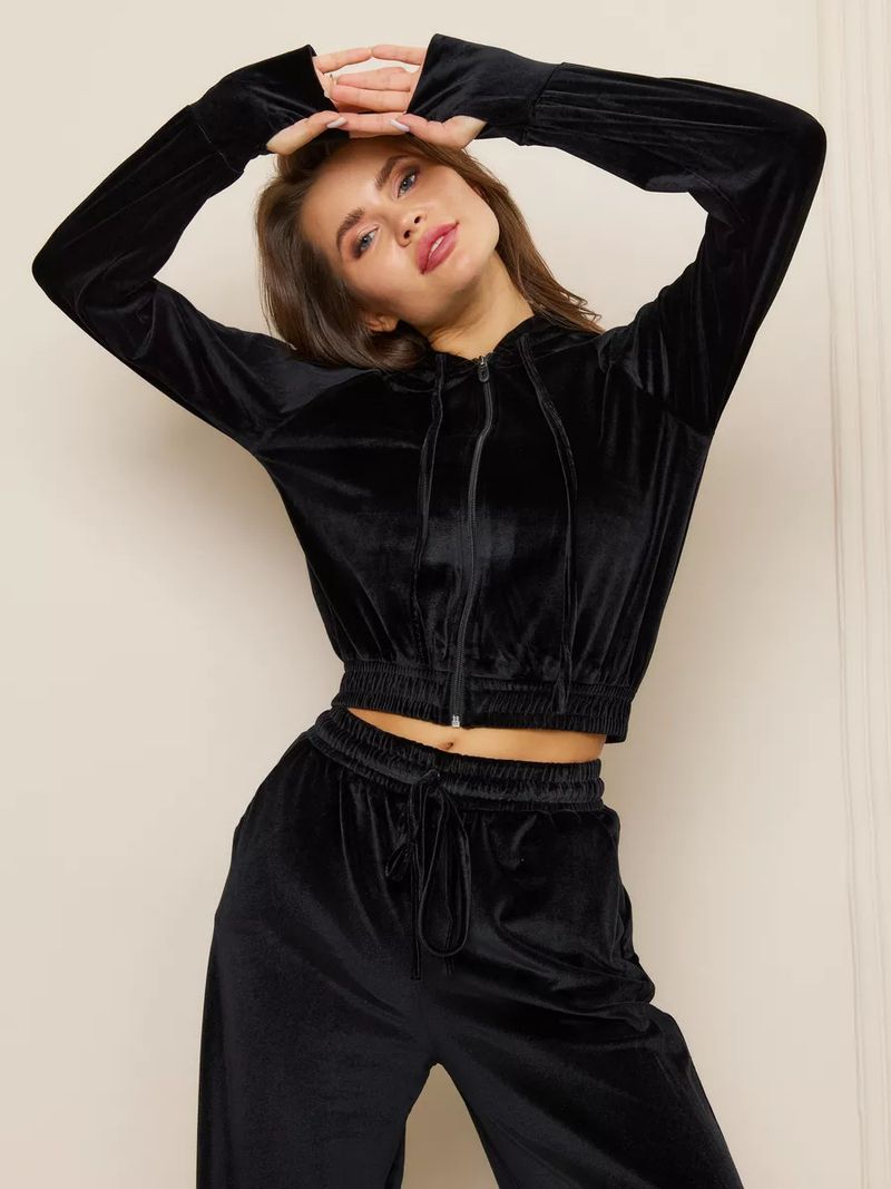 Roupas femininas da moda casual cor sólida zíper cardigan raposa prateada lã moletom com cadarço calças conjunto de duas peças_voghion.com