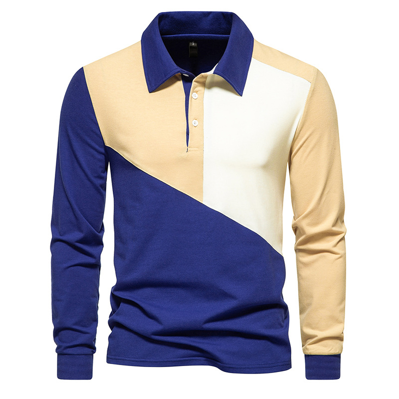 T-shirt Polo Color Block da uomo a maniche lunghe D26_voghion.com