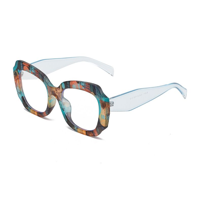 New Irregular Marble Pattern Anti-Blue Light Non-Prescription High-End Acetate Plain Glasses Frame_voghion.com