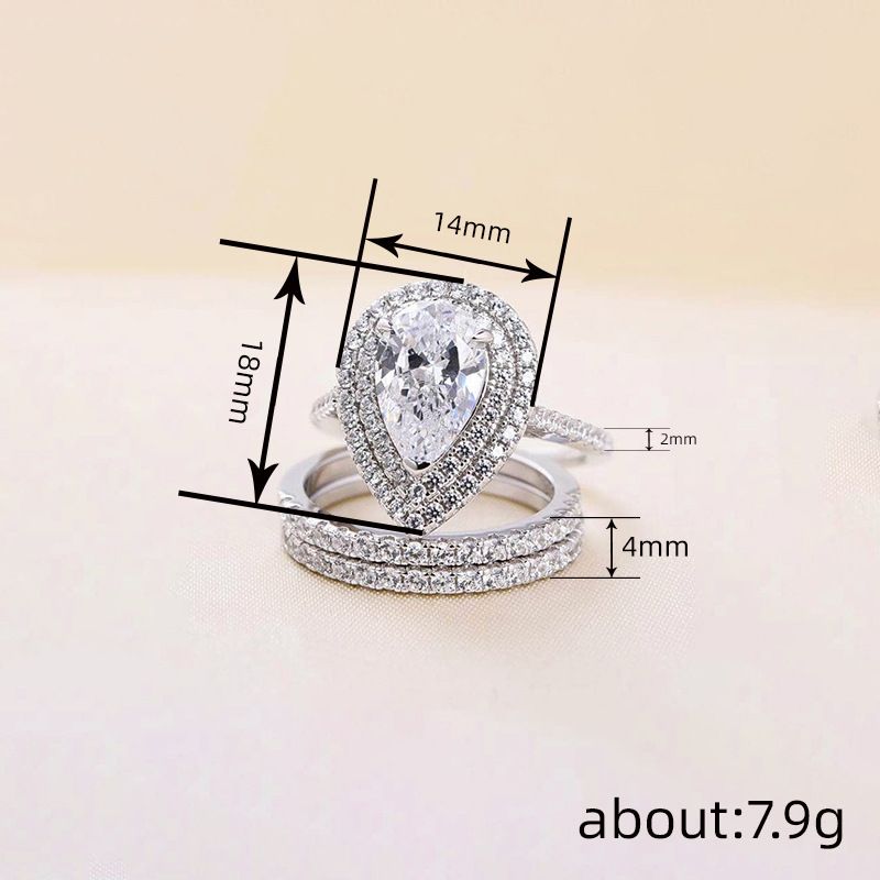 Single Rings Water Drop Design Ring For Women Geometric Zircon Ring Three Piece Set Light Luxury High End Jewelry_voghion.com
