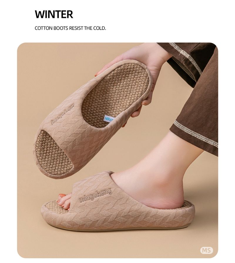 Couple's Linen Slides – Unisex Breathable House Slippers With 3.5cm Height Boost & Non-Slip TPR Sole, Moonlight White/Khaki/Coffee (Sizes 36-45)_voghion.com