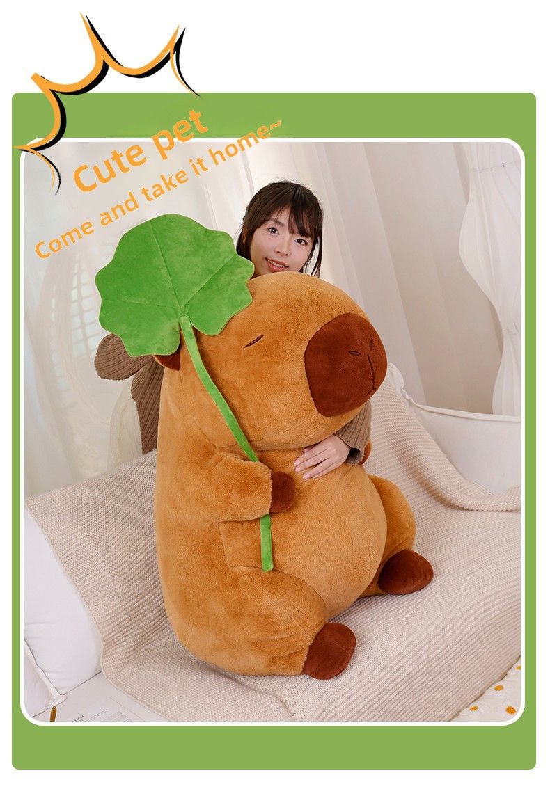 Kapybara a foglia di loto, bambola capibara, peluche, bambola di grandi dimensioni, ornamento, bambola regalo_voghion.com