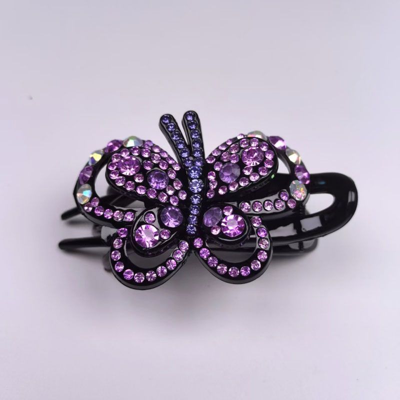 Fermaglio a becco d'anatra con strass per acconciatura raccolta, elegante fermaglio per capelli in stile coreano con design a farfalla con strass, fermaglio a tre denti, forcina per capelli._voghion.com